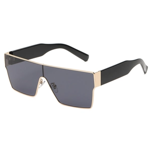 Lunettes de soleil carrées oversize à dessus plat avec bord doré et branches noires