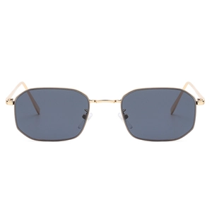 Chic gold metal frame polygonal sunglasses with dark grey lenses in a classic front view