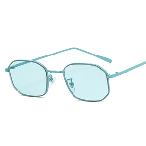 Fashionable polygonal metal frame sunglasses in mint green with slim temples and soft pads