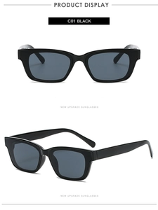 Front and side views of stylish black square sunglasses with high-quality dark lenses