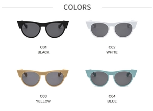 Lunettes de soleil œil de chat rondes en coloris noir, blanc, jaune et bleu