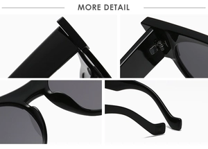 Détail de lunettes de soleil rondes avec charnières métalliques et plaquettes de nez