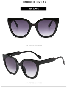 Front and 45-degree angle of black thick frame sunglasses with purple gradient lenses