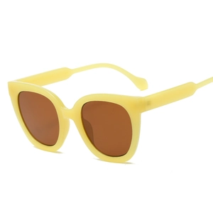 Retro oversized yellow square frame sunglasses with dark brown lenses for men and women