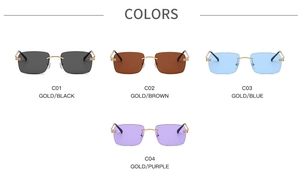 Séléction de lunettes de soleil carrées sans monture en noir, marron, bleu et violet doré