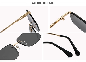 Détails de lunettes de soleil carrées sans monture avec branches en métal torsadé