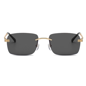 Lunettes de soleil rectangulaires sans monture verres noirs et branches dorées