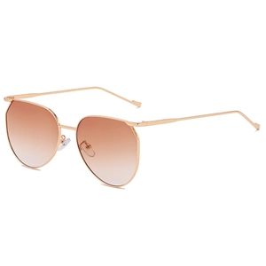 Fashionable oval metal sunglasses with rose gold frames and brown gradient lenses for women