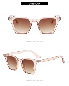 Vue de face et de profil de lunettes de soleil œil de chat rétro marron transparent