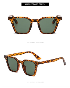 Vue détaillée des lunettes de soleil œil de chat léopard avec verres vert foncé
