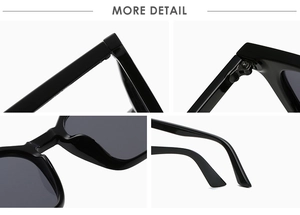 Détails des charnières renforcées et des plaquettes de nez sur les lunettes œil-de-chat noires