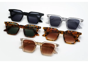 Vue détaillée de lunettes de soleil œil-de-chat rétro en cinq couleurs de monture