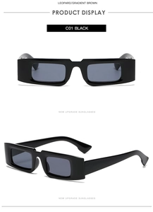Detail view showing C01 Black retro rectangular sunglasses with thick glossy frames