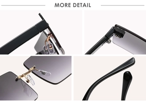 Detailed close-up of golden metal hinges and adjustable nose pads on square sunglasses