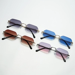 Minimalist octagonal rimless sunglasses set with geometric lenses and metallic temples
