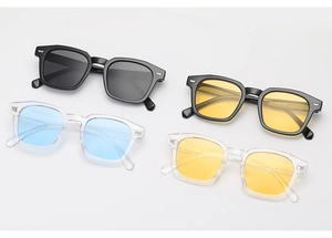 Detailed view of irregular polygon sunglasses with model numbers and size specs