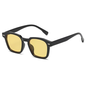 Fashion irregular polygon sunglasses with bright yellow lenses and black frames