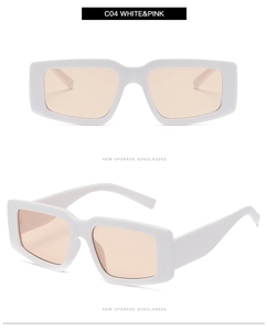 Détails de lunettes de soleil carrées blanches surdimensionnées avec verres rose clair