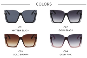 Four colors of semi-rimless square sunglasses including matte black and gold brown frames
