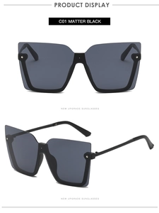 Detail of matte black semi-rimless square sunglasses frame and premium metallic rivets