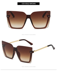 Detail of C03 Gold Brown semi-rimless square sunglasses with metal rivets and gradient lenses