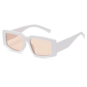 Lunettes de soleil carrées rétro blanches avec verres orange clair pour femmes