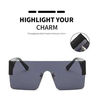 Detail view showing metal hinge and oversized square frame sunglasses with dark lenses