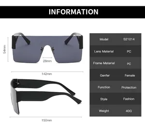 Detailed size specifications for oversized square sunglasses with dimensions and materials