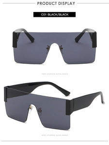 Detail view of C01 black rimless oversized sunglasses with wide temples and nose pads