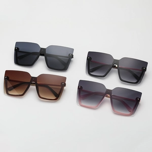 Chic oversized square half-frame sunglasses with rivet details in four assorted colors
