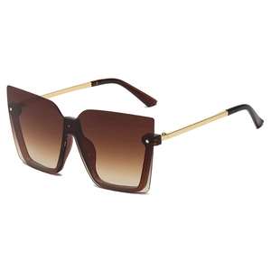 Modern square semi-rimless sunglasses with gradient brown lenses and gold metal temples