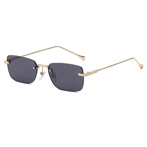 Modern rimless square sunglasses with gold metal temples and textured diamond pattern