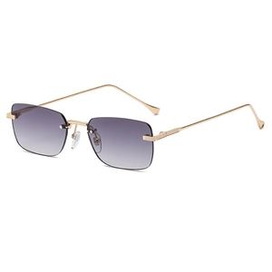 Fashion rimless square sunglasses with gradient purple lenses and gold metal frames