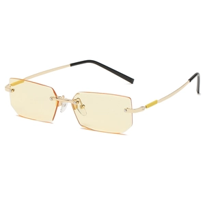 Fashion rimless square sunglasses with yellow gradient lenses and gold metal frame