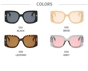 Overview of vintage square oversized sunglasses in black, beige, leopard and grey options