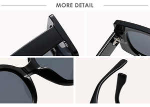 Close-up of metallic hinges and smooth nose pads on vintage square sunglasses