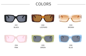 Collection of retro square sunglasses in six assorted candy colors and leopard print