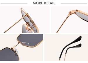Détails de lunettes de soleil en métal avec plaquettes nez et gravures ciselées