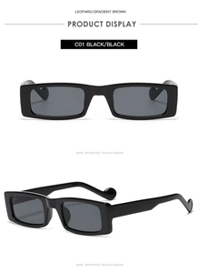 Detailed views of vintage black square sunglasses featuring unique curved temple tips