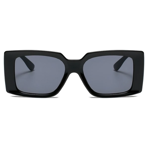 Classic retro square sunglasses with thick black frames and dark grey lenses for unisex style