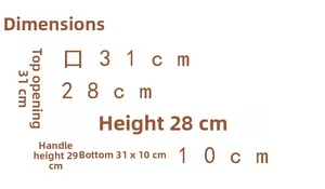 Size chart showing dimensions of the straw beach tote bag including height and handle drop