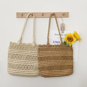 Hollow Out Straw Woven Tote Bag Summer Beach Vacation Shoulder Bag Large Capacity Zipper For Women French Style