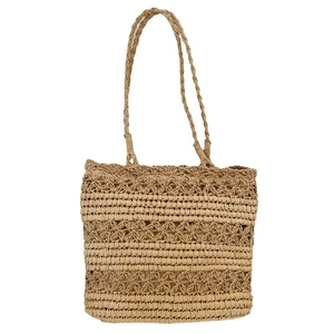 Handcrafted hollow floral straw tote bag for summer beach vacation and shoulder carry