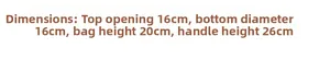 Guide des tailles du sac seau en paille avec dimensions 16cm de large et 20cm de haut