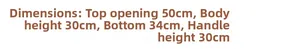 Detailed dimension chart showing 50cm width and 30cm height for the woven tote bag