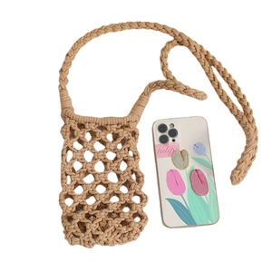 Handmade woven cotton rope crossbody mini bag with honeycomb mesh for cell phones