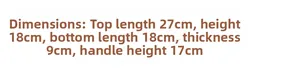 Detailed size specifications for the pink woven handbag showing dimensions and handle height