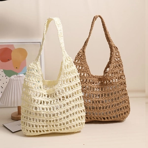 French style large woven tote bag in cream and brown, perfect for beach holidays