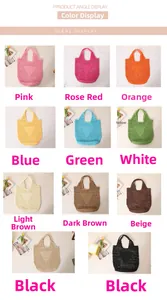 Detailed grid view showing eleven vibrant colors of hollow woven mesh tote bags
