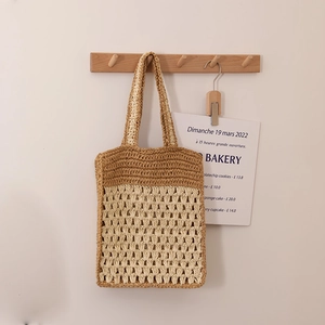 Sac Cabas Tissé À Main En Paille De Papier Crochet Épaule Bloc De Couleur Vacances Plage Été Femmes